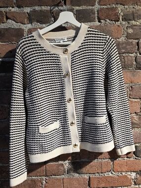 Northern Reflections Cream and Black Striped Cardigan with Gold Buttons
